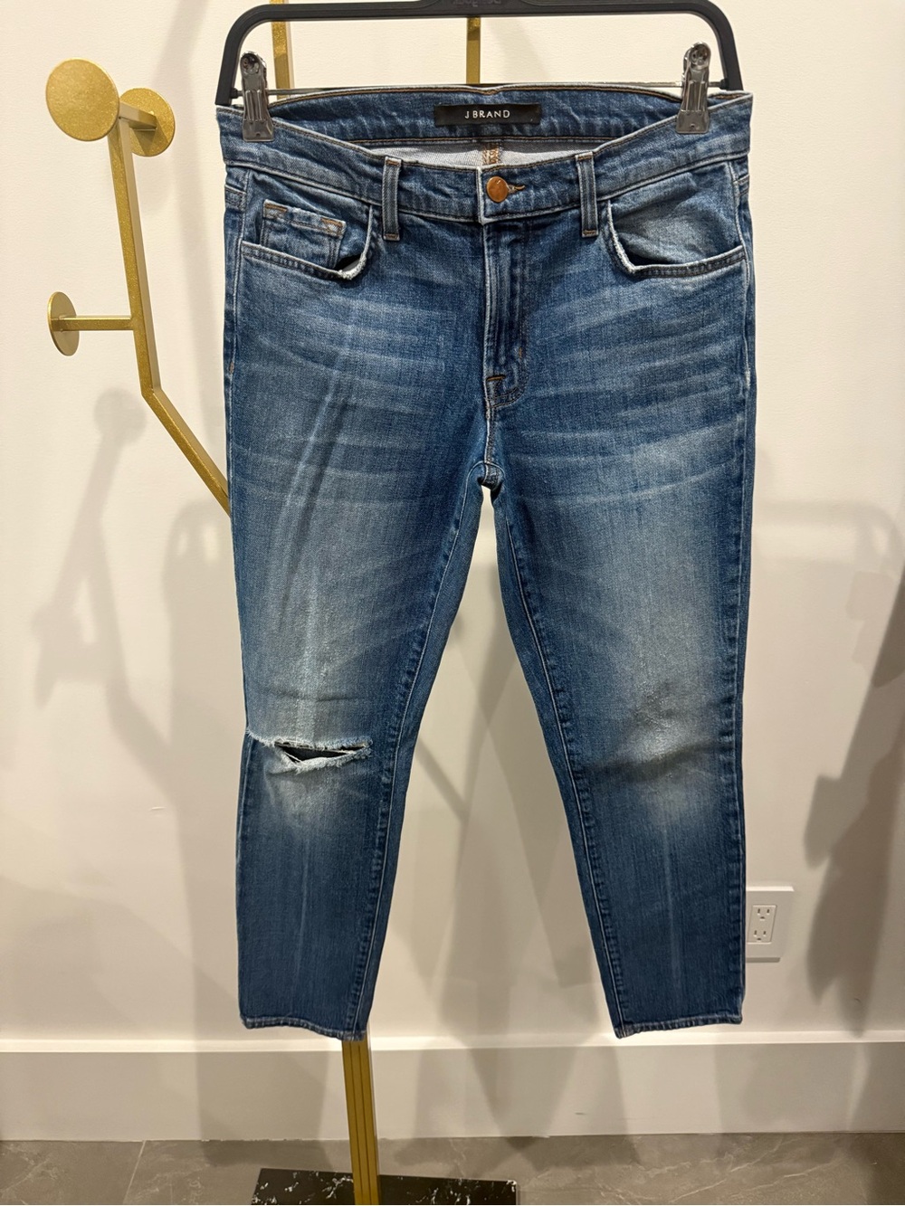 J Brand Women's Medium Wash Blue Distressed Jeggings